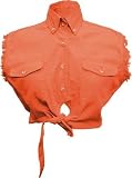 Ladies Orange Sleeveless Tie-up Shirt 100% Cotton twill