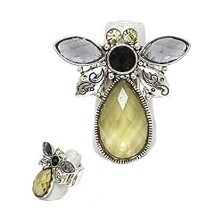 Silvertone Bee Rhinestone Stretch Fashion Ring