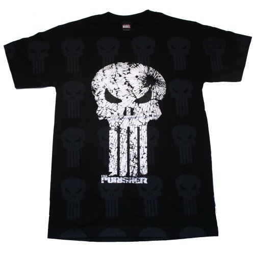  MARVEL PUNISHER Silver Foil "BROKEN SKULL" T Shirt Licensed