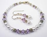 June Lt. Amethyst Gold Filled Birthstone Swarovski Crystal Beaded Pearl Braceletss and Earrings Sets