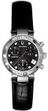 Women's Swiss Chronograph Black Leather Diamond