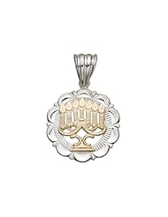Sterling Silver & 14Kt Gold Accent Menorah Charm 1 inch 25 MM
