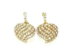 Gold Crystal Rhinestone Heart Earrings Fashion Jewelry
