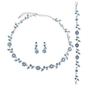 Silver Tone Blue Crystal Accent Bridal Wedding 3-Piece N