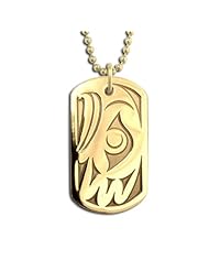 14k Yellow Gold Eagle Dog Tag Necklace Pendant. Made in USA.