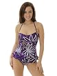 Convertible Halter Tankini Swim Suit 2 Piece Set Purple Print Junior Sizes S M or L