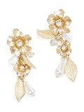 Goldtone and Clear Crystal Flower with Pearl Accent Dangle Earrings Fashion Jewelry