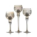 Amber Luster Glass candle holder with Spray Sand Pattern, Set of 3