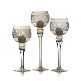 41Rjl7A7CNL. SL160  Amber Luster Glass candle holder with Spray Sand Pattern, Set of 3