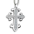 Stainless Steel Grey Carbon Fiber Inlay Cross With Fleur De Lis Styling on 24 inch Polished Ball Chain