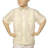 Boys Linen short sleeve Guayabera in ivory. Final sale