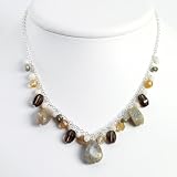Sterling Silver Labradorite/Agate/Rutilated & Smokey Quartz Necklace - 16 Inch