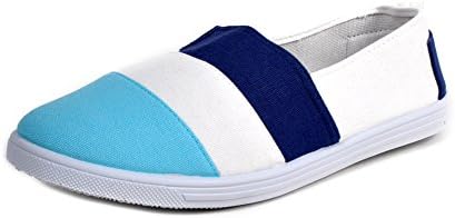 Women's 3 Tone Espadrilles Canvas Shoes (8, Navy/Off White/Light Blue)