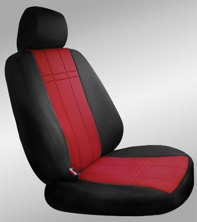 Shear Comfort Custom Saturn Ion Seat Covers - REAR SEAT SET: 60/40 Split Back Solid Bottom w/ Built in Headrests (1 or 2 Sedan) (2003-2007) - Neo-Supreme Black w/ Red - Made in the USA