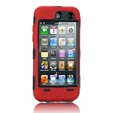 NTK Premium For iTouch iPod Touch 4 4G Silicone Case with Hard Shell Inside Case With Built In Touch Screen Protector Film 2 Layer Case (Red)