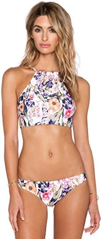 Women's Sexy Flt Vintage Backless Printing 2 Pieces High Neck Bikini Swimsuit,M