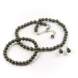 Green 6mm Glass Pearl Necklace, Bracelet and Earring Set by Margot Townsend
