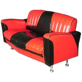 Mini Cadillac S PVC Sofa (Black and Red/Red Piping)
