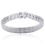 SS Platinum Plated Genuine Diamond Accent Three Row 7.25" Line Bracelet