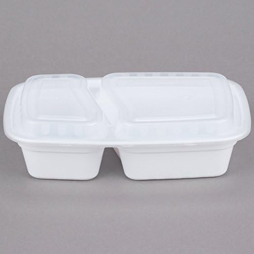 Reusable Microwaveable Food Storage Containers - Pack of 10 Stackable Bento Lunch Boxes with Lids, Freezer and Dishwasher Safe - 2 Compartments - White - By Homeryware