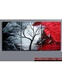 Modern Abstract Oil Painting on Canvas Stretched with Wooden Frame - Impression - Grey and Red