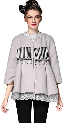 Fuyongsangni Tassel sweet lace woolen coat(Grey,5XL)