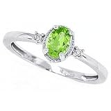 0.48ct Three Stone Oval Peridot Ring with Diamonds in 14Kt White Gold