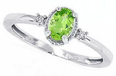0.48ct Three Stone Peridot Ring with Diamonds in 14Kt White Gold-5