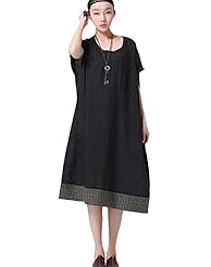 Round Neck Short Sleeves Linen Summer  Dress