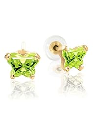 Green Butterfly Cubic Zirconia Earrings in 14kt Yellow Gold - Post W/ Backs