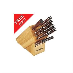 LamsonSharp 33002/39972 Silver Forged 16-Piece Block Set with FREE Porcelain Blade Bench