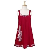 Climbing Rose Embroidered Red Cotton Dress (Petite, Tall & Misses Sizes XS-3X)