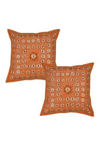 Imagen principal de Cojín de algodón Cubre con plata Zari & Size Mirror Work 16 x 16 pulgadas Juego de 2 piezas