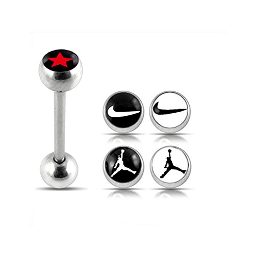 One Full Set Logo Tongue Bar with FREE!!! 4 Pices Interchange Logo Ball Tongue Piercing jewelry