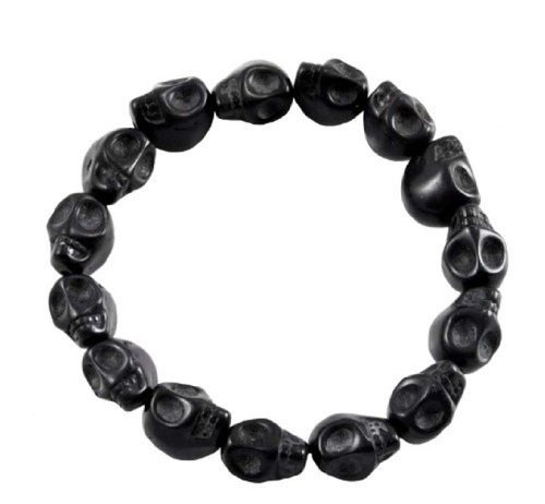 Tibetan Prayer Beads Black Skull Bracelet, Skull Beads, Skull Prayer Beads, Skull Wrist Mala