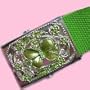 Green Butterfly Rhinestone Buckle Slider One Size Belt