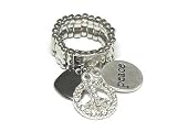 Silver Tone Crystal Peace Dangle Stretch Ring Fashion Jewelry