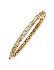 Sterling Silver Yellow Plated with CZ Hinged Bangle
