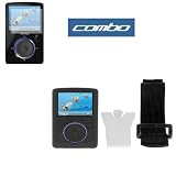 Durable Flexible Soft Black Silicone Skin Case with Belt Clip + Adjustable Sports Armband + Premium Clear LCD Screen Protector for Sandisk Sansa Fuzeby GTMax