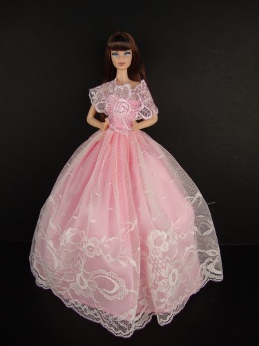 Pink Gown with Lace Shoulders Made to Fit the Barbie Doll
