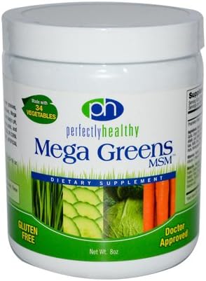 Perfectly Healthy Mega Greens plus MSM Powder - 8 oz - Gluten Free - Made with 34 Vegetables - Vegan