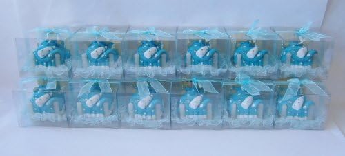 12 Baby Boy Teddy Bear in Bed Gift Boxed Favor Candles BY047-BL