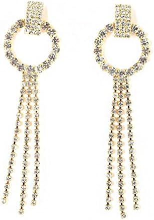 CSG Bridal Wedding Prom Golden Tone Plated Exquisite Crystal Luxurious Rhinestone 3 Row Stainless steel Exquisite Crystal Dangle Earring