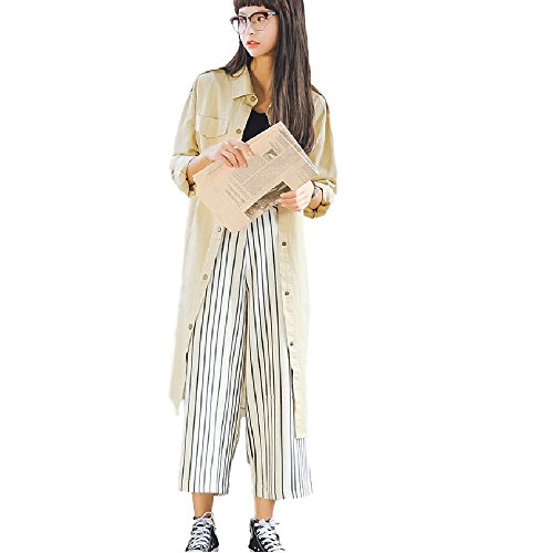 Teranos レディース ロングコート 襟付き ボタン ポケット ひざ丈 長袖 ポリエステル 無地 春 秋 カジュアル シンプル