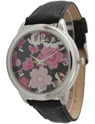 Geneva Floral Face Watch with Leather Band - Black!