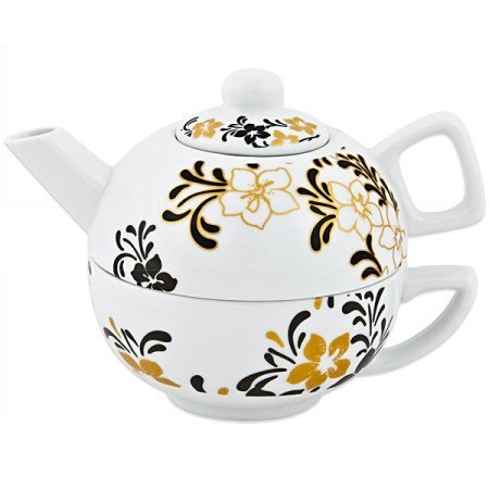 TEA FOR ONE RETRO FLOWER TEEKANNE & TEETASSE PORZELLAN