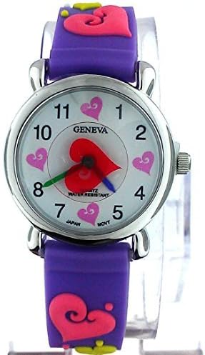 Geneva 3D Colorful Hearts Purple Rubber Band Kids Watch #CH-140