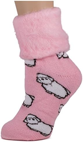 WoollyFeet US26 Sheep Twin Pack Socks, Soft Pink