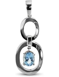 Twin Oval Pendant With 8 MM Genuine Oval Blue Topaz Center Stone In Silver.