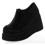 Volatile Wallaroo Women's Crepe Platform Wedge Shoes Black Suede PU at Volatile